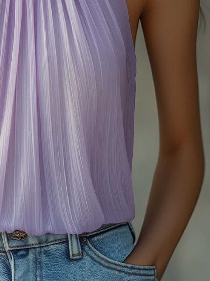 Akcija Vintage plisirana tunika s halter vregom od šifona