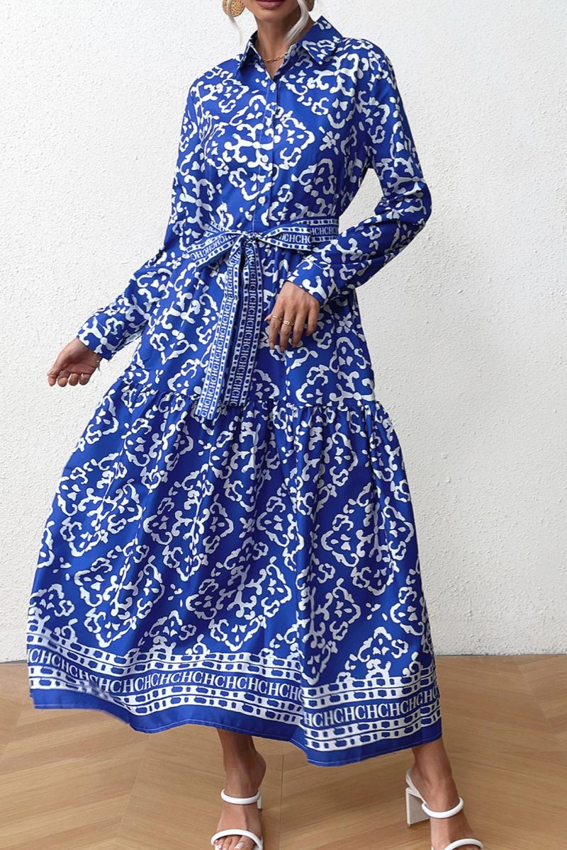 Esperanza® | Casual majica s otiskom, patchwork dizajn, strani ovratnik, dugih rukava haljine