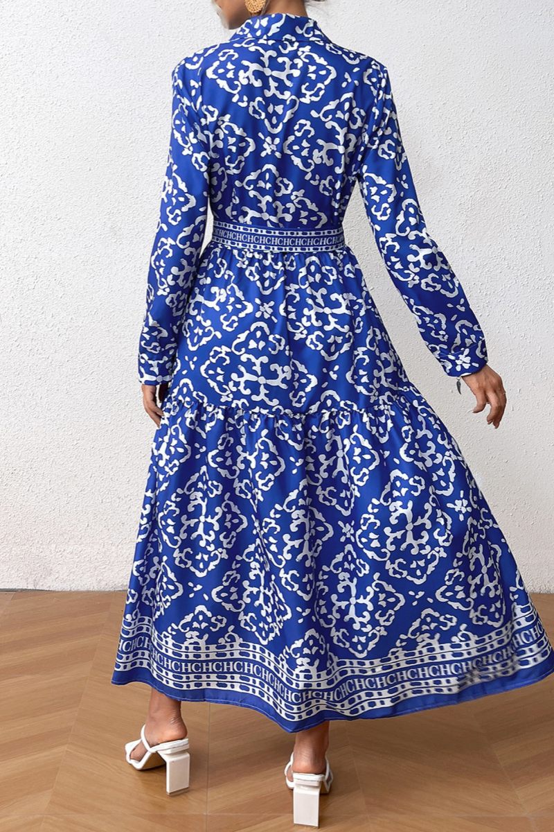 Esperanza® | Casual majica s otiskom, patchwork dizajn, strani ovratnik, dugih rukava haljine