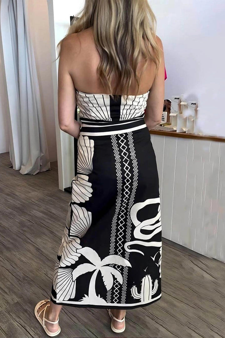 Romina® | Seksi haljine bez naramenica s printom s geometrijskim uzorkom i nepravilnim kontrastom
