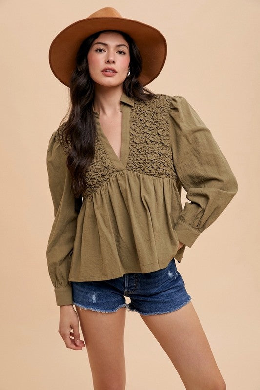 Addison® | Dugačka babydoll bluza s naboranim prednjim dijelom