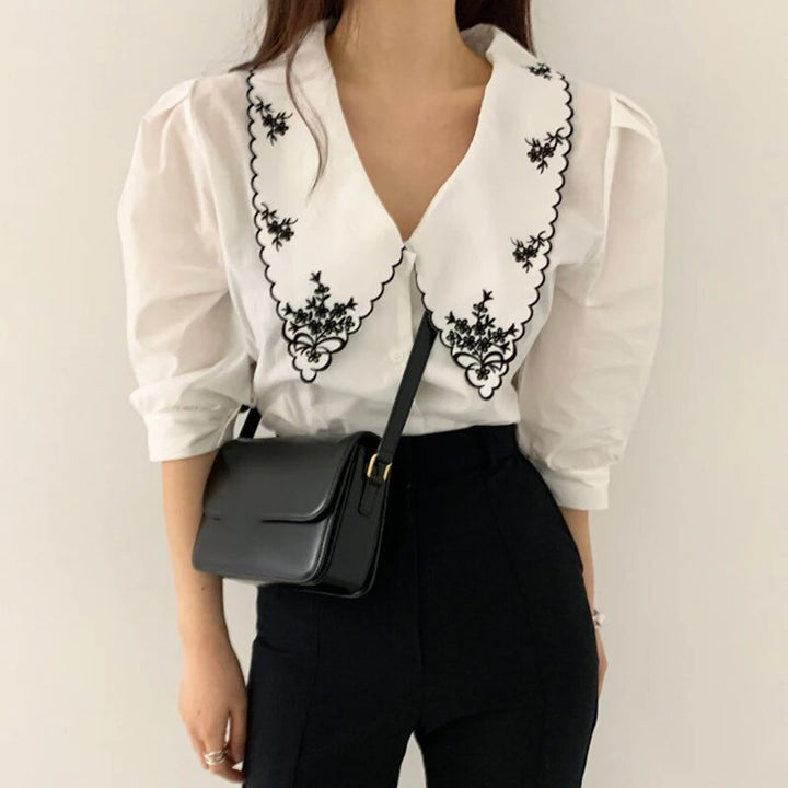 Brigid® | Elegantna ženska pletena bluza s vezenim detaljima
