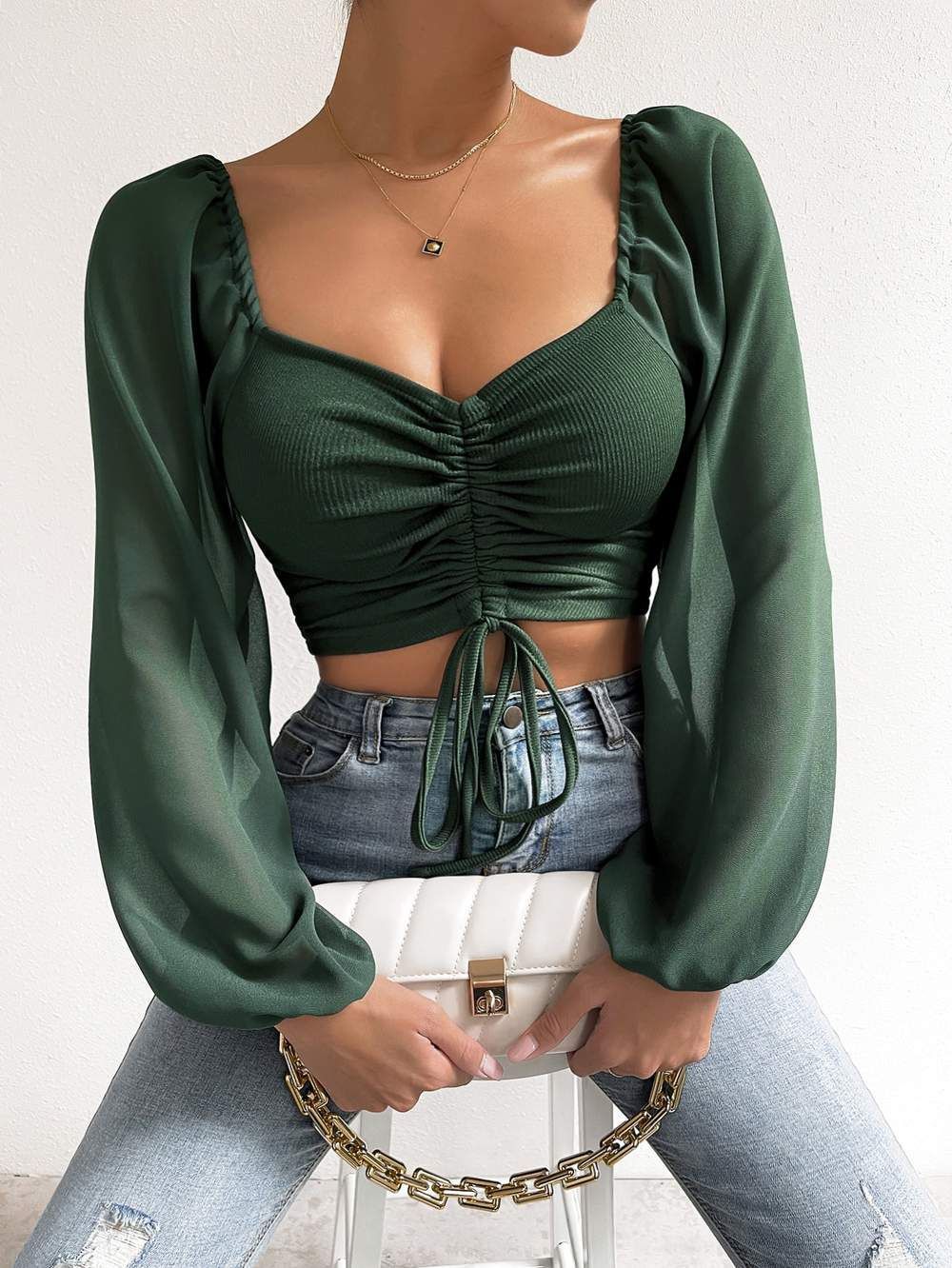 Breanne® | Bluza s dugim naboranim rukavima i vrpcom