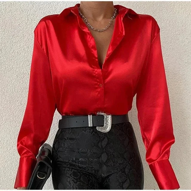 Bucey® | Elegantna narandžasta svilena bluza