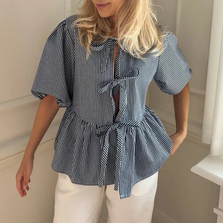 Britnee® | Vintašna prugasta bluza s vezanom mašnom