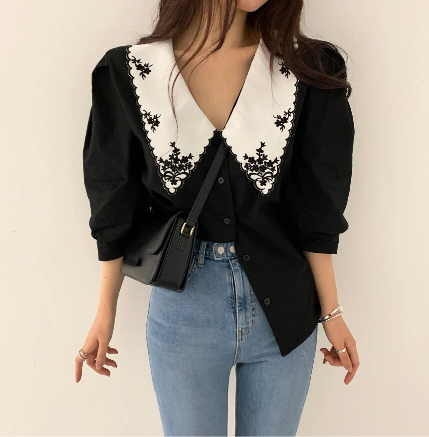 Brigid® | Elegantna ženska pletena bluza s vezenim detaljima