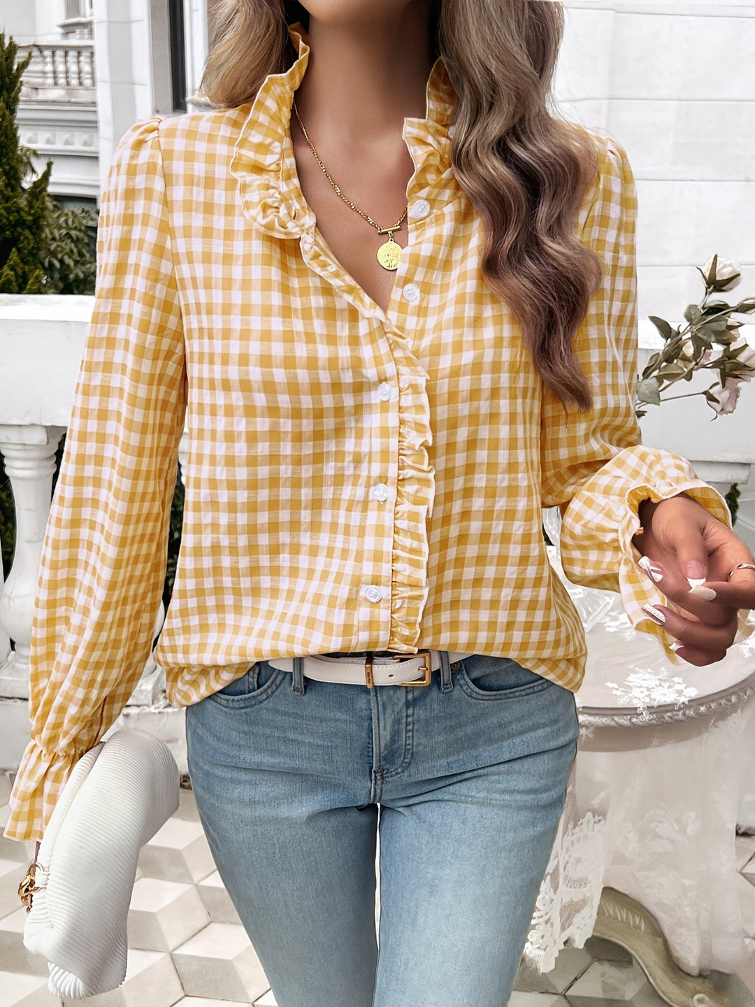 Brelynn® | Elegantna košulja sa šalom s kariranom uzorkom i dugim rukavima za žene