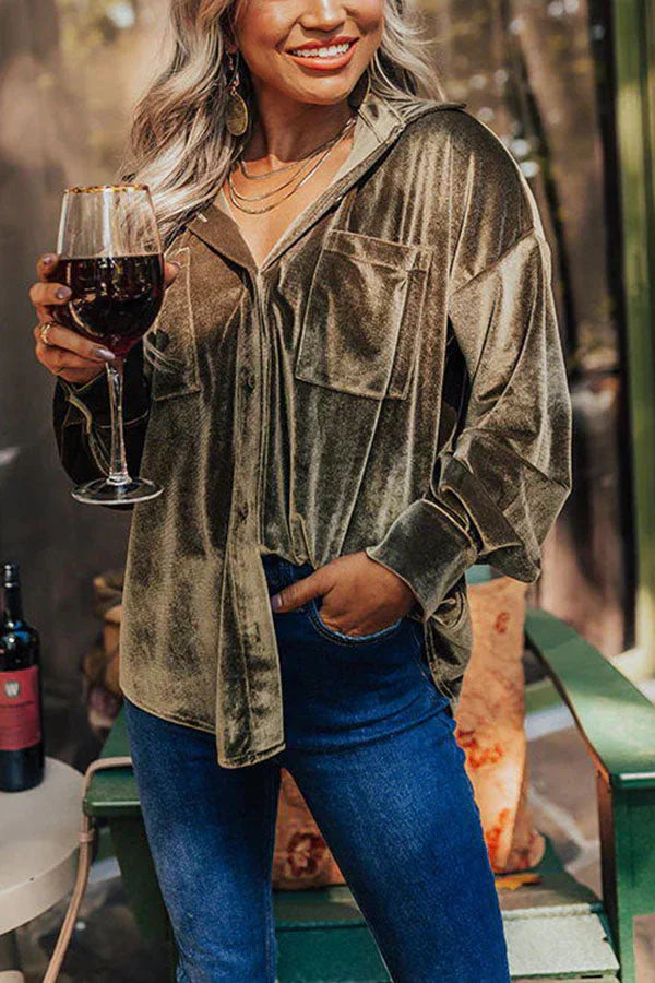 Bryen® | Velurka bluza s gumbićima i džepovima