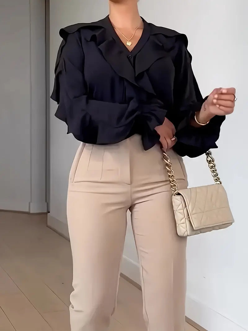 Bronny® | Elegantna bluza s dugim rukavima, detaljima od čipke i V-izrezom