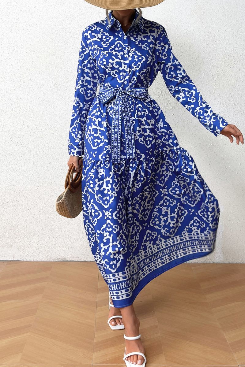 Esperanza® | Casual majica s otiskom, patchwork dizajn, strani ovratnik, dugih rukava haljine