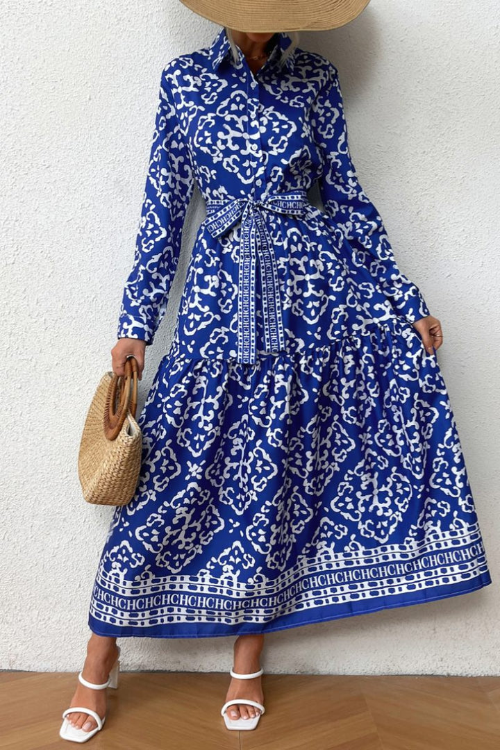 Esperanza® | Casual majica s otiskom, patchwork dizajn, strani ovratnik, dugih rukava haljine