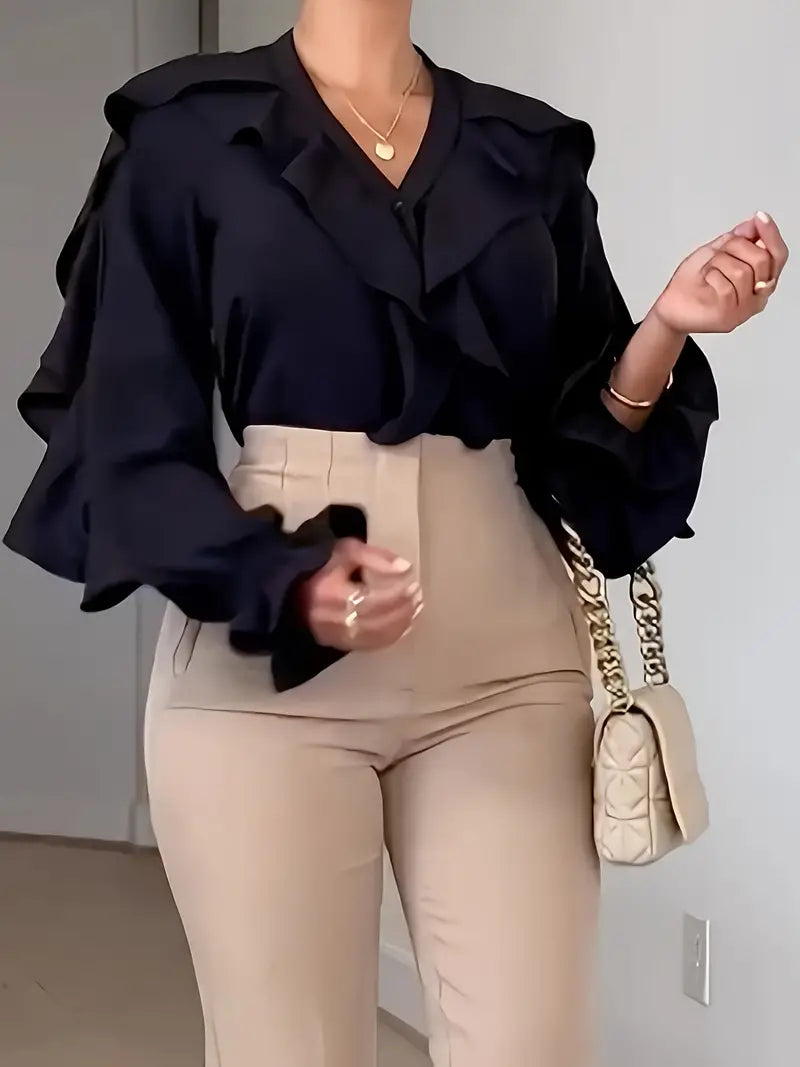 Bronny® | Elegantna bluza s dugim rukavima, detaljima od čipke i V-izrezom