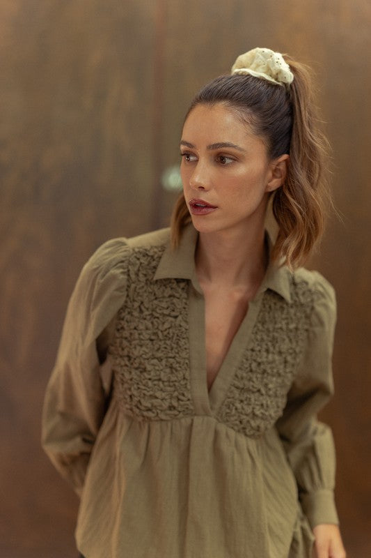 Addison® | Dugačka babydoll bluza s naboranim prednjim dijelom