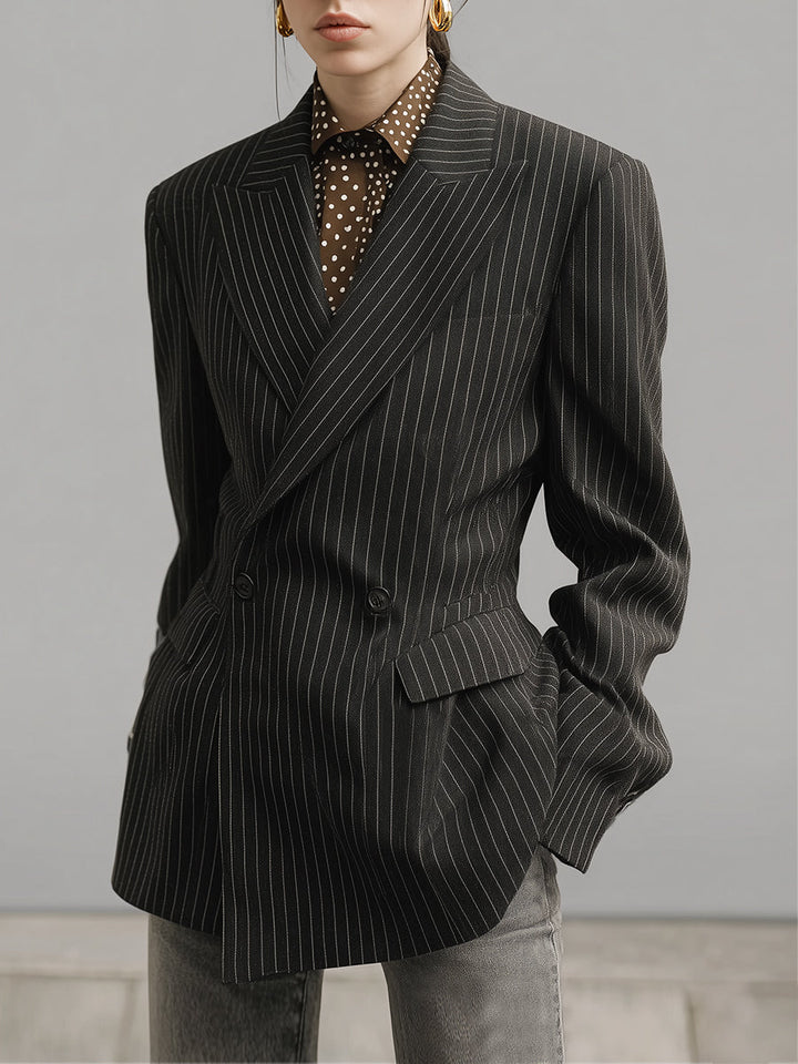 Klasični staro novčano prugasto blejzer s ravnim reverom