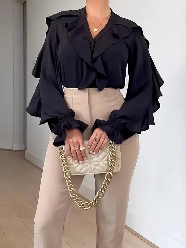Bronny® | Elegantna bluza s dugim rukavima, detaljima od čipke i V-izrezom