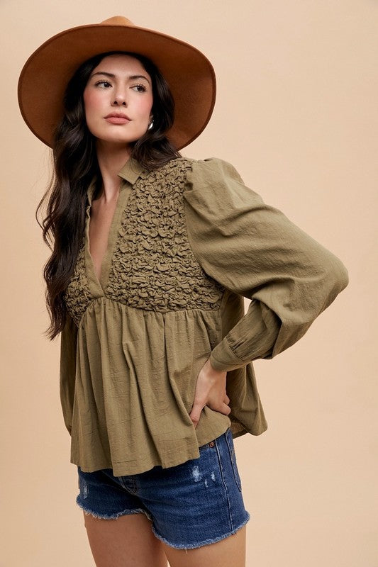 Addison® | Dugačka babydoll bluza s naboranim prednjim dijelom