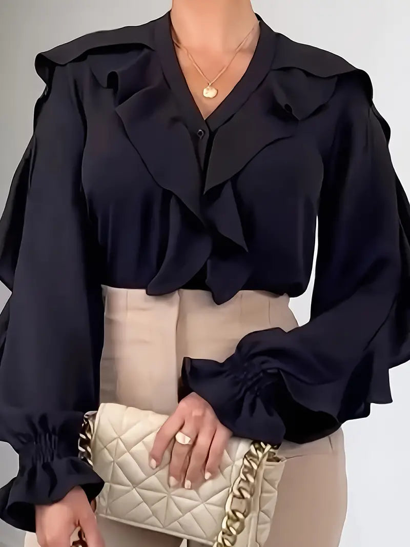 Bronny® | Elegantna bluza s dugim rukavima, detaljima od čipke i V-izrezom