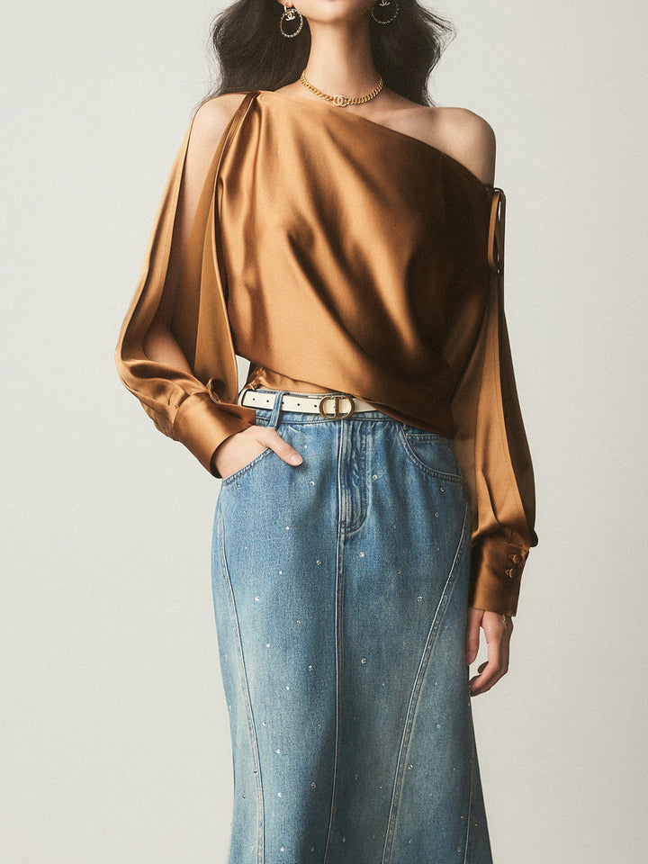 Bretanya® | Asimetrična satenska bluza s hladnim ramenom
