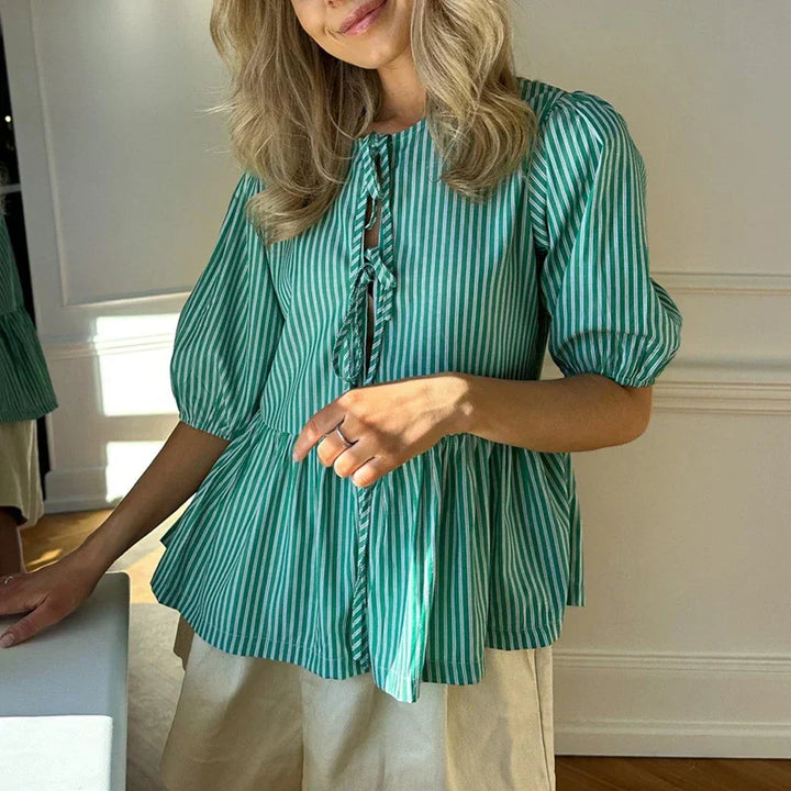 Britnee® | Vintašna prugasta bluza s vezanom mašnom