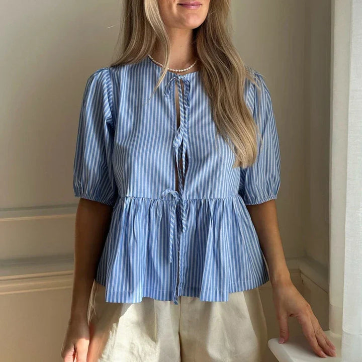 Britnee® | Vintašna prugasta bluza s vezanom mašnom