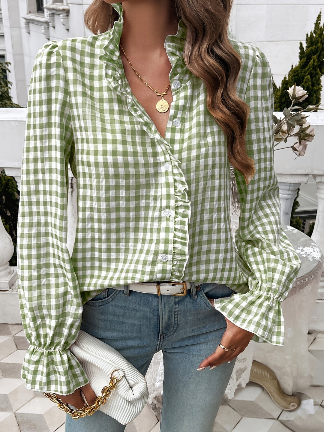 Brelynn® | Elegantna košulja sa šalom s kariranom uzorkom i dugim rukavima za žene